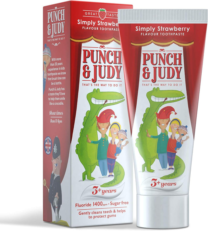 Punch & Judy Kids Toothpaste - Simply Strawberry Flavour, 3+ Years, Fluoride, Sugar Free (3 X 50Ml)