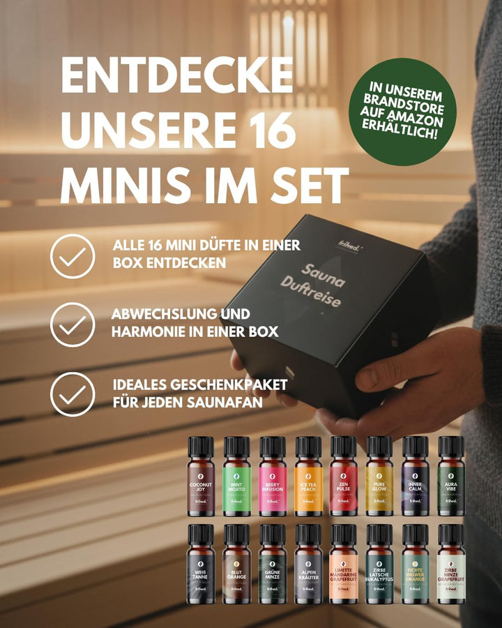 Frihed. Sauna Infusion Mini - Highly Concentrated Sauna Oil - Sample Size - Long-Lasting Fragrance - Made in Lüneburg - 10 Ml Glass Bottle (Pine, Mountain Pine, Eucalyptus)