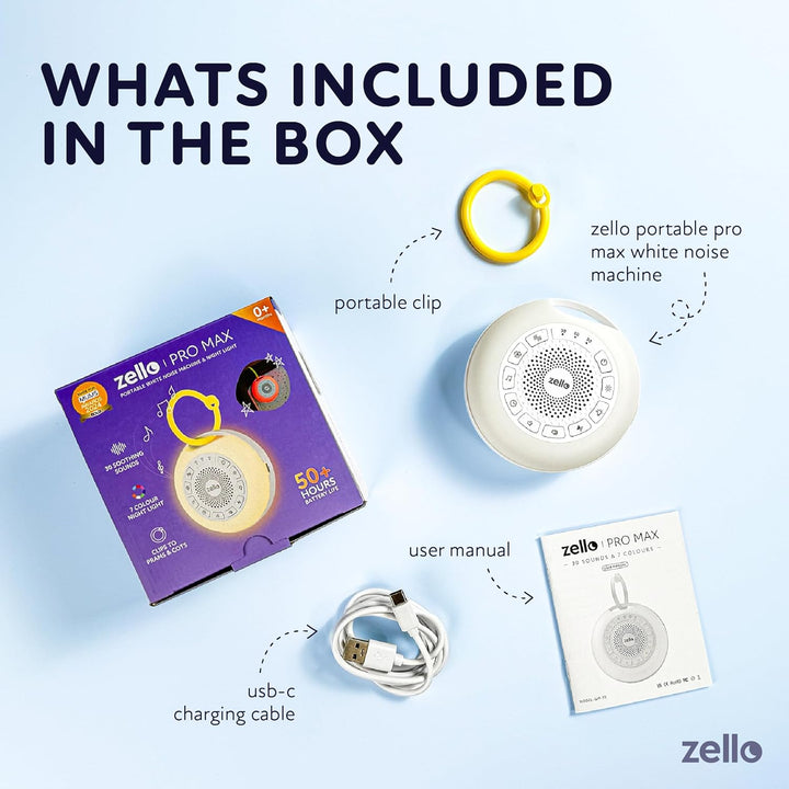 Award Winning Zello Portable Pro Max White Noise Machine Baby Sleep Aid 30 Soothing Sounds 7 Colour Night Light 55Hr Battery Memory Function Portable Sound Machine Travel Pram Pushchair Cot Nursery