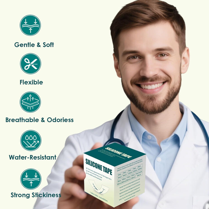 Silicone Scar Sheets, Premium Silicone Gel Scar Tape, Reusable Silicone Patches, Painless Silicone Tape Roll, Silicone Scar Tape for Surgeries Scars, C-Sections, 1.6'' X 120''Roll-3M