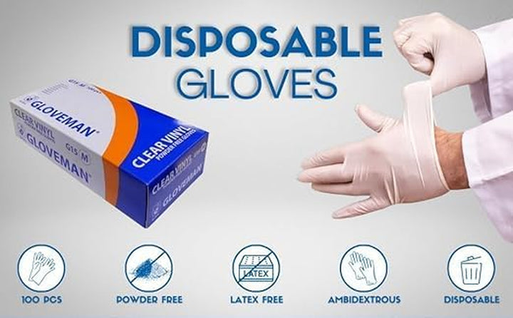 Box of 100  Clear Powder Free Vinyl Gloves - Small