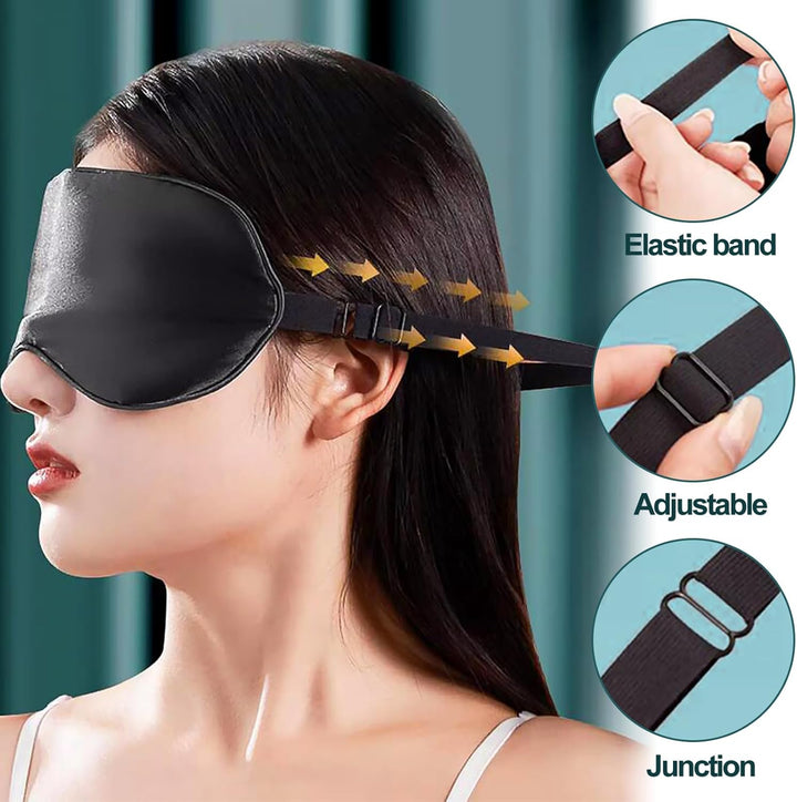 Sleep Mask, 2 Pack Silk Eye Mask, Soft Eye Mask for Sleeping, Light-Blackout Design, with Adjustable Strap, for Night, Travel, Nap (Black)