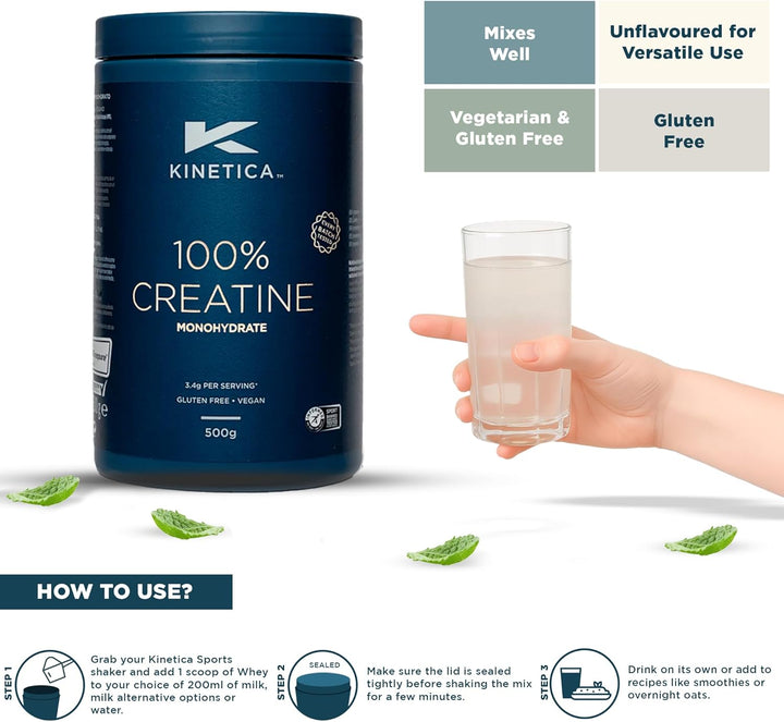 Sports Creapure® 100% Creatine Monohydrate Powder - Unflavoured | 3.4G Creatine/Serve, 147 Servings/500G Pack | Vegan & Gluten Free | Optimum for High Physical Performance & Muscle Power