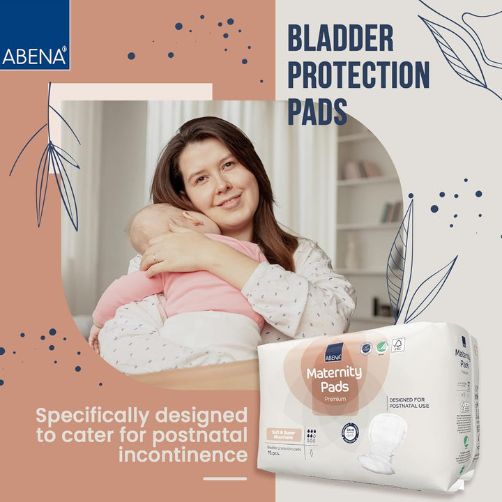 Premium Maternity Pads, Postpartum Essentials, Eco-Labelled, Extra Protection, after Birth, Breathable and Skin Friendly, Sustainable Incontinence Pads - 15PK