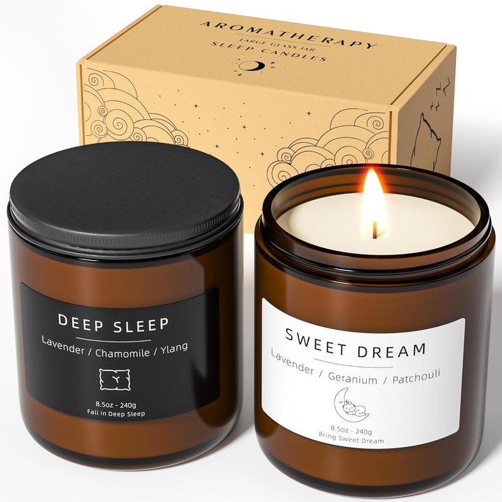 Sleep Candles Gifts for Women, Lavender Scented Candles Gift Set for Anxiety, Lavender Promotes Sleep, Chamomile Relieves Stress, Relaxation Gifts for Women
