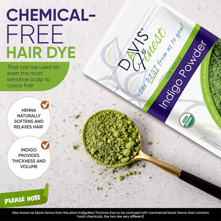 Henna Indigo Hair Dye 200G, Combo Pack, Organic, 100G Henna & 100G Indigo, Natural Hair Colour Beard Dye, Ppd-Free, Vegan