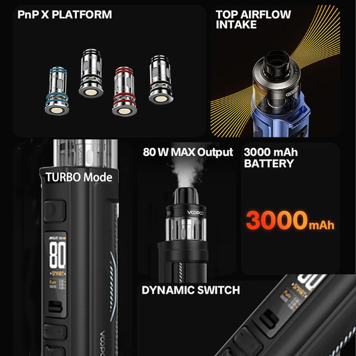 ARGUS PRO 2 Kit 80W Pod Mod Built in 3000Mah Battery with PNP-X Cartridge Electronic Cigarette Vape (No Nicotine, No E Liquid) (Lack Blue)