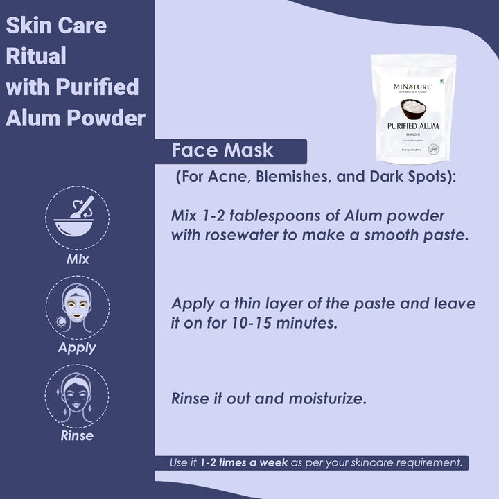 Mi Nature Alum Powder Potassium (Fitkari/Phitkari) -100% Natural Skincare for Acne, Odor Control & Water Purification Face Mask for |Pore Refining 1Kg| Face Pack Powder |Cruelty-Free