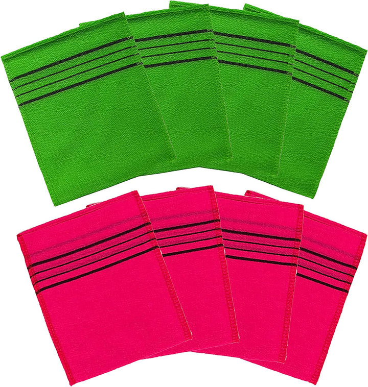 Asian Exfoliating Bath Washcloth - Red - Green GOLDSANGSA, 8 Count (Pack of 1)