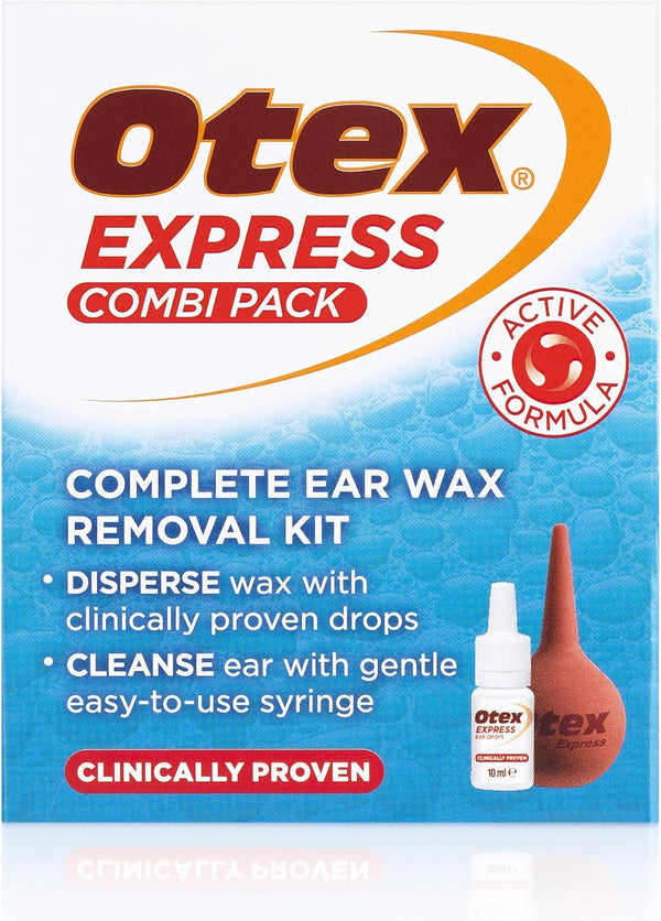 Express Combi Pack, Clinically Proven Ear Wax Removal Kit with Drops and Bulb Syringe for Excessive, Hardened Ear Wax, 10Ml