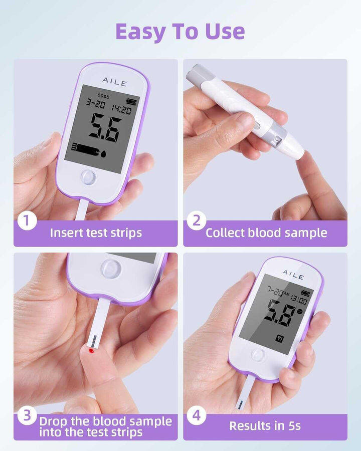 Blood Glucose Test Kit for Diabetes: Blood Sugar Monitor Testing Kits Diabetics Meter for Home Use Test Strips X 50 and Low Pain Lancing Devices X 50 Testing Monitoring 5 Seconds Accurate Machine