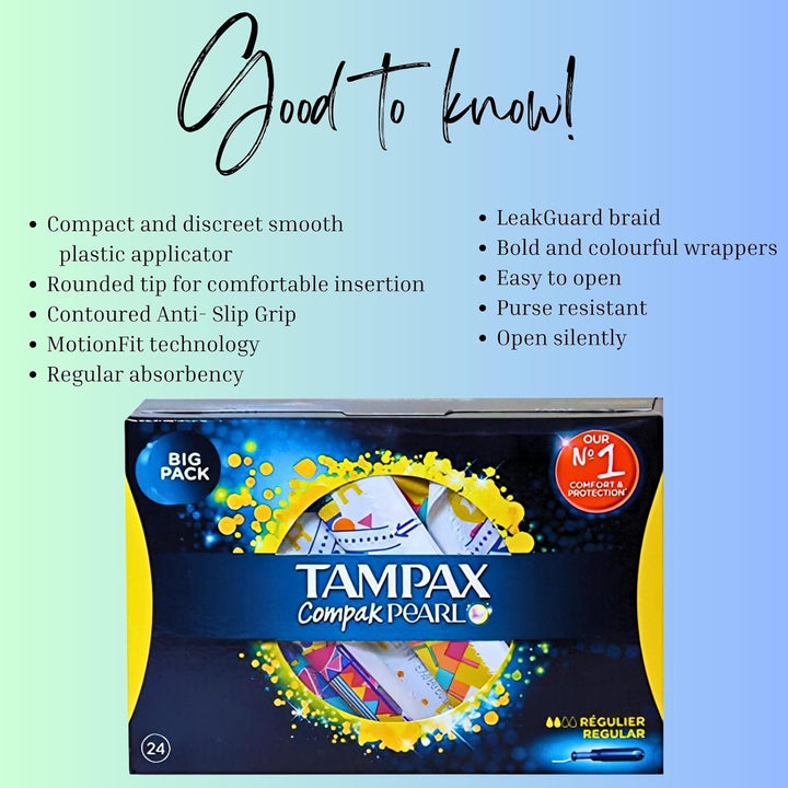 Tampons Multipack Bundle with 2X Tampax Compak Pearl Regular Tampons Applicator 24 Count - 48 Total Count - Comfort, Protection and Discretion