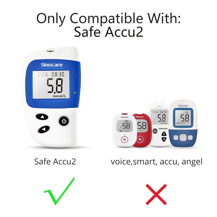 (Safe-Accu2) Glucose Test Strips/Blood Sugar Test Strips 50 Pcs No Code/For  Safe-Accu2 Blood Glucose Monitor Only