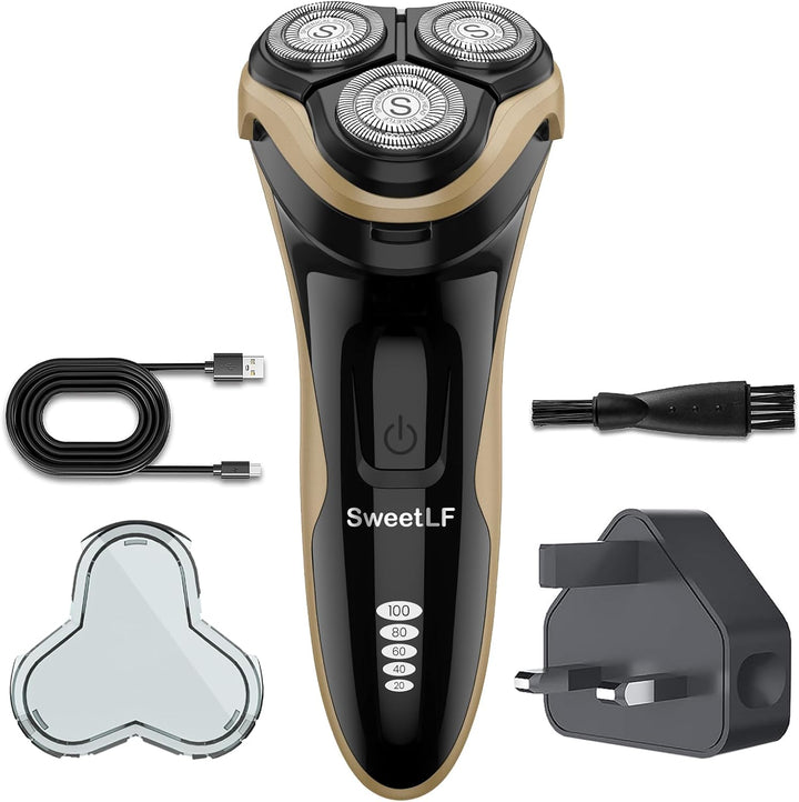 Electric Razor for Men, 120 Min Shaving, Fast UK Adapter (1H Charging),100% Waterproof, Wet & Dry Rotary Shavers for Men with Pop-Up Trimmer, LED Display, Dark Blue