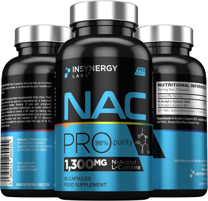 NAC 650Mg per Capsule (Maximum Dose in UK) Superior 98% Purity NAC Supplement, N-Acetyl-Cysteine NAC Powder 90 Vegan Capsules