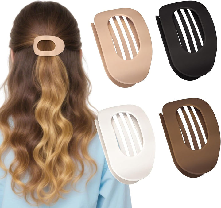 4 Pcs Flat Hair Claw Clips for Women'S Thick Hair, Curved Strong Hold, Non Slip Design for Women and Girls