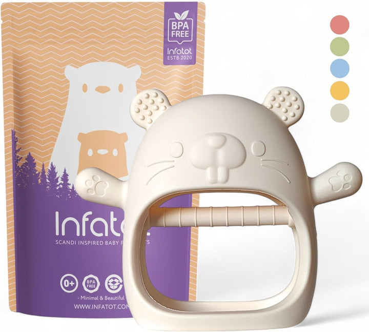 ® Teething Toys for Baby Gifts – Chipmunk Silicone Mitten Teether, Soothing Glove for Infants, Baby Toys 0-6 Months, Soft Chewable Teether Toy to Prevent Finger Sucking, CM Blue