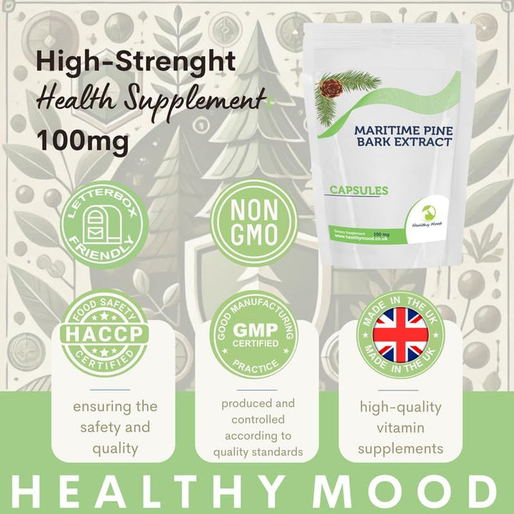 Maritime Pine Bark 100Mg 250 Veg Capsules – Antioxidant Supplement for Circulation, Skin Health, and Immune Support