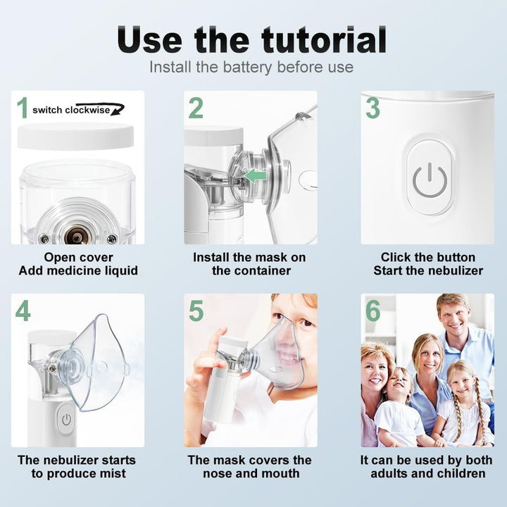 Nebuliser Machine for Adults, Rechargeable Portable Nebuliser for Adults & Kids, Silent Nebuliser for Kids with 2 Masks and Mouthpiece, Handled Nebulizer for Home (White)
