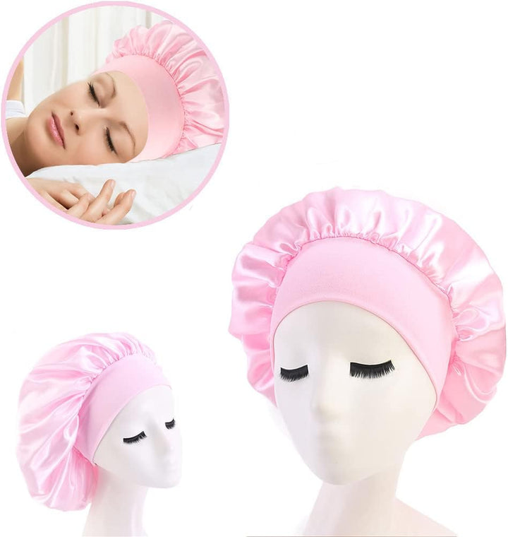 Hair Bonnet for Sleeping, Wide Elastic Band Satin Bonnet Silk Bonnet Shower Cap for Women Girls Makeup Hair Care Elastic Hat Soft Sleep Cap Satin Head Cover for Night Sleep Curly Hair Protection