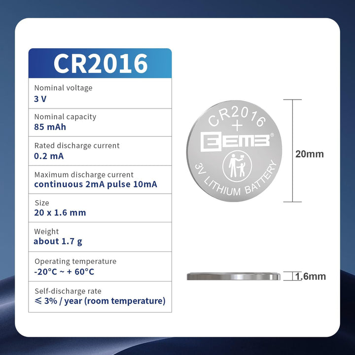 5 PACK CR2016 Battery Cell 3V Lithium Mercury Free Long Life Strong Power 2016 Coin Button Batteries ECR2016 DL2016 for Electronic Devices, Car Keys,Watch, Household Items