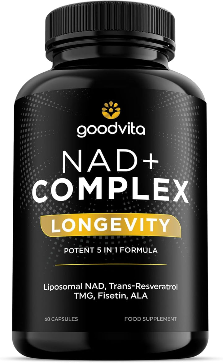 NAD+ Supplement 650Mg (5 in 1 Complex) 60 Caps, 2 Month Supply | UK Made | Boost NAD Levels | Resveratrol TMG Fisetin ALA | Liposomal High Bioavailability | Anti-Aging, High Strength