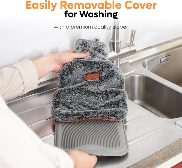 Hot Water Bottle with Cover UK - for Pain Relief (2L) 2 Sided Hot Water Bottle for Adults with Pocket for Endometriosis Period Pain Relief Stomach Cramps