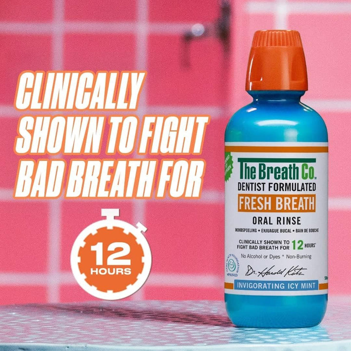 Alcohol Free Mouthwash. Dentist Formulated Oral Rinse for 12 Hours of Fresh Breath, Icy Mint Flavour, 500 Ml