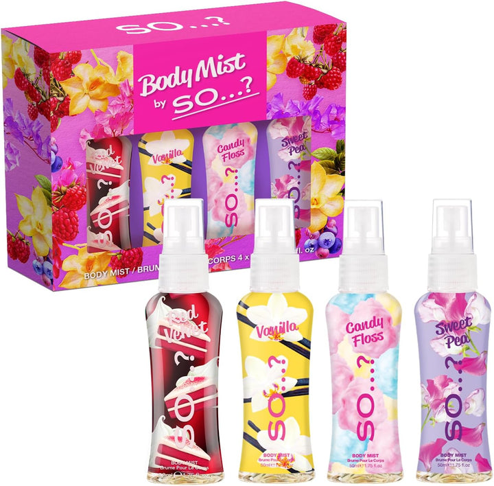 Body Mist by  Womens Mini Body Mist Gift Set, with Pink Grapefruit, Vanilla, Candy Floss & Sweet Pea, Fragrance Spray Set (4X50Ml)