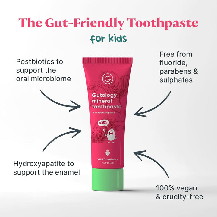 Kids Hydroxyapatite Mineral Toothpaste 75Ml Fluoride Free Toothpaste Microbiome Friendly Suitable for Sensitive Teeth & Children - Wild Strawberry Flavour