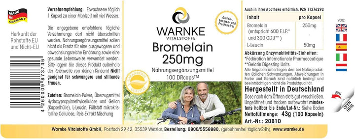 Bromelain 250Mg, Delayed Release, Vegan, without Magnesium Stearate, 100 Capsules |  - German Pharmacy Quality