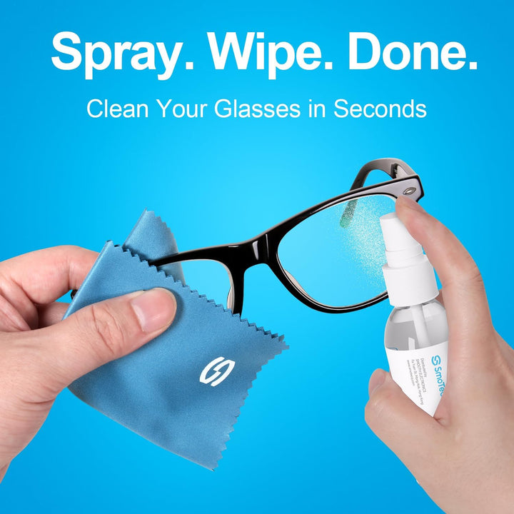 Lens Cleaner Spray Kit – Plant-Based, Alcohol-Free Cleaning Solution for Glasses, Camera Lenses & Screens | Includes 2 X 2Oz Spray Bottles, 2 Streak-Free Microfiber Cloths & 1 Travel Pouch