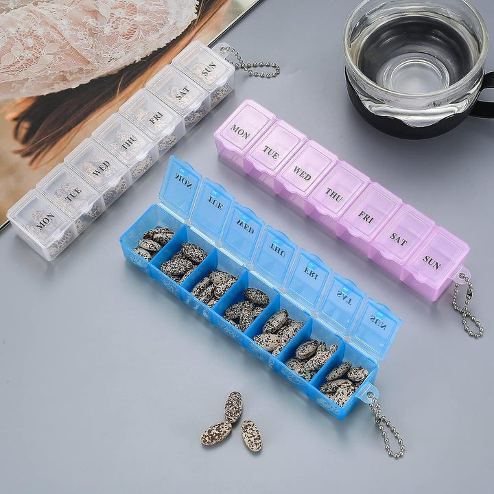3 Pieces Pill Box Organiser Pill Dispenser Box, 7 Day Pill Box Organiser One Time a Day, Weekly Pill Box Pill Organiser for Medication, Supplements, Vitamins, Cod Liver Oil