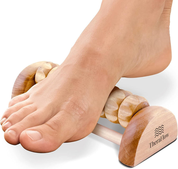 Wooden Foot Massager Roller - Acupressure Plantar Fasciitis Massager, Wellness & Walking Gifts for Women & Men, Foot Massagers for Pain and Circulation (Plus Reflexology Chart)