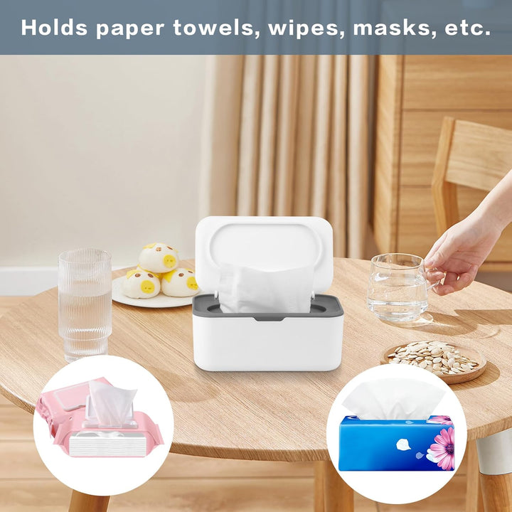 2 PCS Wipes Dispenser Case Box, Baby Wipes Box Dispenser, Dry Wet Tissue Paper Case Holder, Tissue Storage Box Case with Lid, Keep Wipes Fresh, Nappy Box Organiser Storage for Office, Home Accessories
