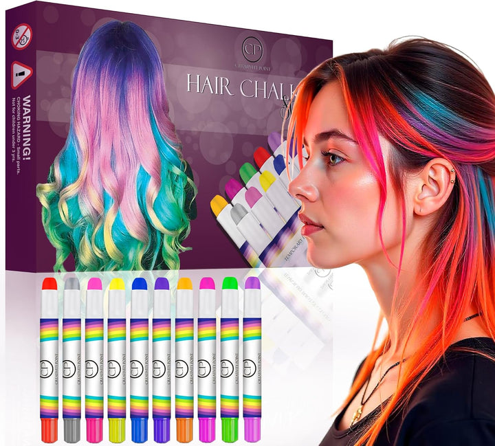 Hair Chalk Gift for Girls & Kids - 10 Pens Temporary Non-Toxic Easy Washable Hair Dye Colorful, Pens, Gift Birthday Party Girls