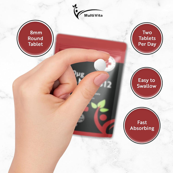 Vitamin B12 Tablets 2000Mcg – High Strength Methylcobalamin Form – 120 Vegan Tablets Not Capsules, 2 Months Supply – Bioavailable & Easy to Swallow – UK Made Non-Gmo, Gluten-Free, Dairy-Free