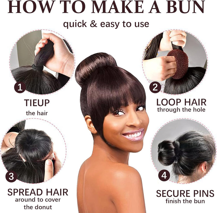 4 Pcs Ring Style Donut Bun Shaper, Hair Donut Bun Maker Set with 20 Hairpins, Hair Bundonuts, Hair Donuts Brown for Girls Kids Women DIY Chignon Hairstyles (Brown,4 Sizes)