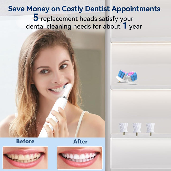 Tooth Polisher Plaque Remover for Teeth Whitening with 5 Modes & 5 Heads | Teeth Stain Remover for Plaque Removal | 3 Polishing Paste and LED Light