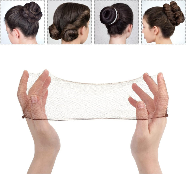 Bun Nets,20 Pcs Individual Package Invisible Hair Nets 20 Inch Reusable Nylon Hair Nets for Buns Invisible Elastic Edge Mesh for Ballet Bun Sleeping Women Wig Brown
