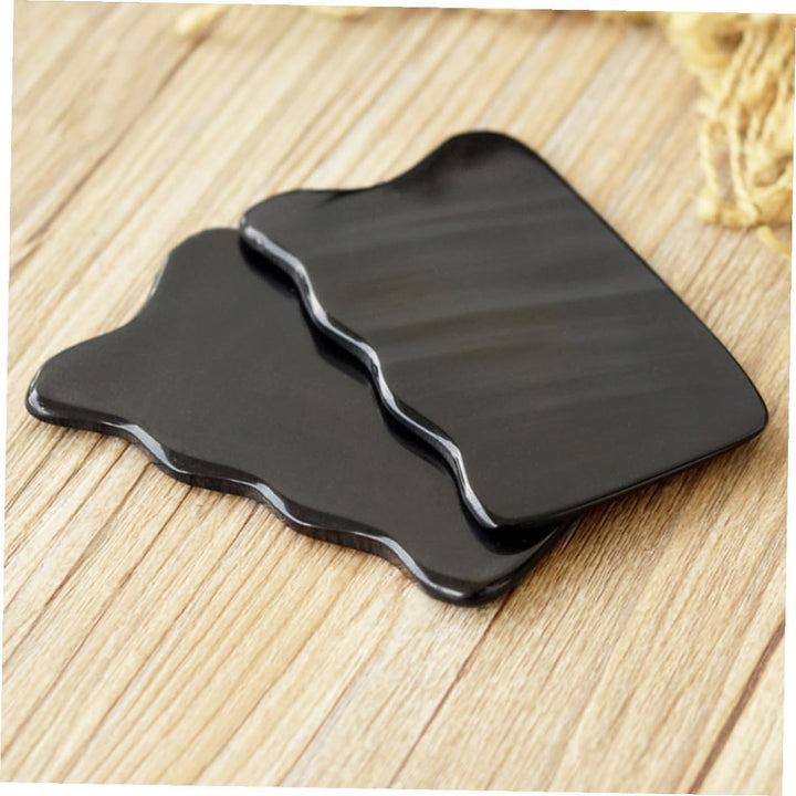 Natural Horn Gua Sha Scraping Board Massager for Face Neck Back Smooth Cattle Horn Massage Tool for Skin Comfort and Muscle Relief Easy to Hold Black Wave-Shape Scrapping Plate