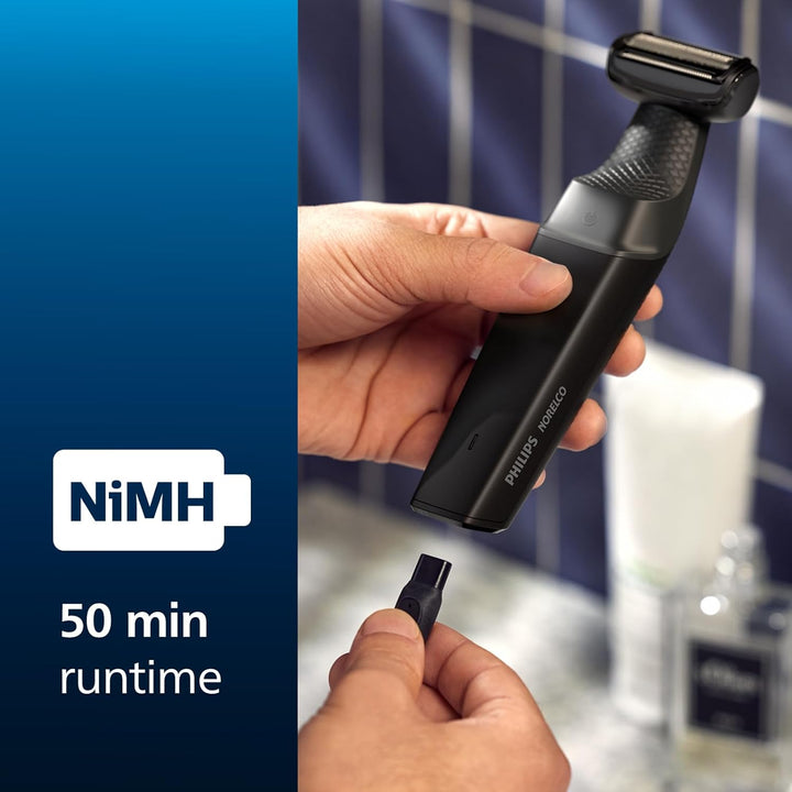 Bodygroom Series 3000 Showerproof Groin and Body Trimmer, Close and Comfortable Shave, Complete Body Grooming, 50 Min. Runtime, Model BG3017/01, Black