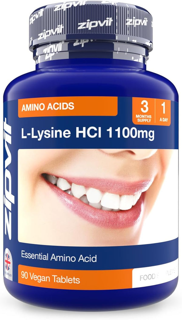 L Lysine 1100Mg, 90 Vegan Lysine Tablets, High Strength Essential Amino Acid Supplement, 3 Month Supply for Daily Wellness Support