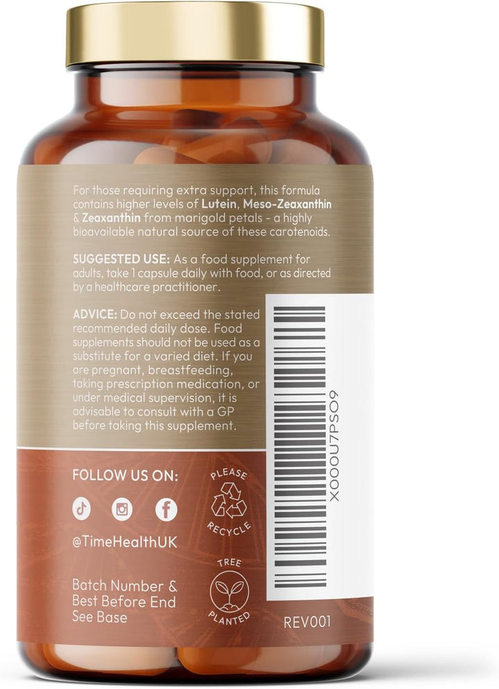 Micro-Encapsulated Formula - Lutein 30Mg - Meso-Zeaxanthin 10Mg - Zeaxanthin 6Mg - 100% Pure, Natural & Highly Bioavailable - 4 Month Supply - UK Manufactured - Zero Additives - 120 Capsules