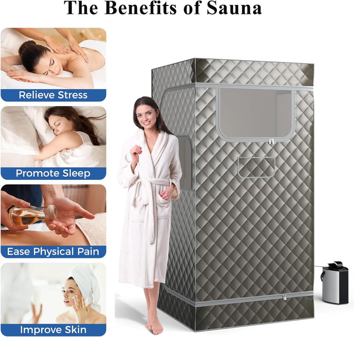Portable Sauna Tent, Full Body Steam Sauna with 3L Steamer Generator, Remote Control, Folding Chair, Personal Home Sauna Box Pod for Therapy Slimming Detox (Gray)