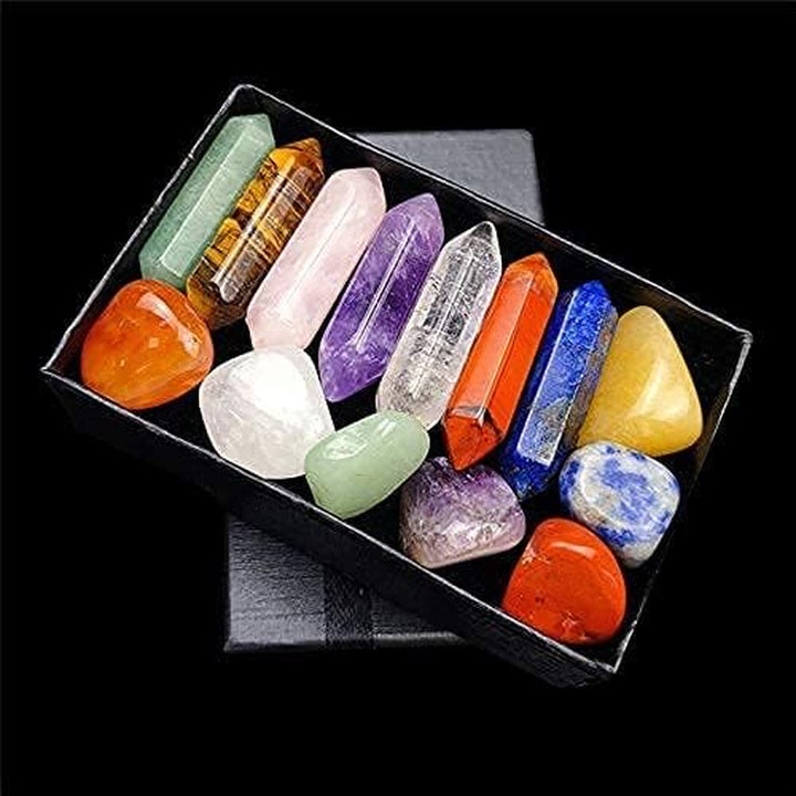 Premium Healing Crystals Kit in Gift Box - 7 Chakra Set Tumbled Stones, 7 Chakra Stone Set Meditation Stone Yoga Amulet with Gift Box