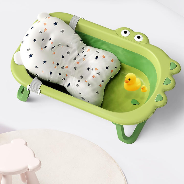 Baby Crocodile Bathtub,Foldable Bath Tub Collapsible Bathtub with Baths Support Cushion Pad Seat Mat, Baby Bath Essentials for Newborn, Anti-Slip Infant Tubs Soft Bathing for 0-3 Years