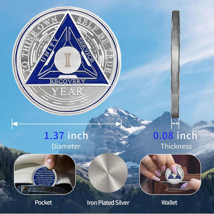 1 Year Sobriety Chips AA Coin Alcoholics Anonymous Medallion Sobriety Gifts for Men Women Recovery Chip Anniversary Token