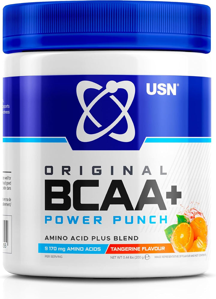 Power Punch BCAA Amino Acids Powder, Tangerine Flavour - 400G, Vegan BCAA Powder, Vitamin B6 & No Sugar, Pre Workout or Intra Workout Energy Drink Mix & Dietary Supplement to Maximise Performance