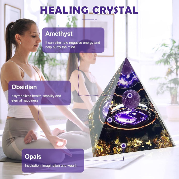 Crystal Pyramid, Moonstone Crystal Ogan Chakra Energy Tower, Positive Energy Generator, Nature Reiki Chakra Crushed Stone Jewelry for Healing Meditation Chakra Balance (Amethyst)